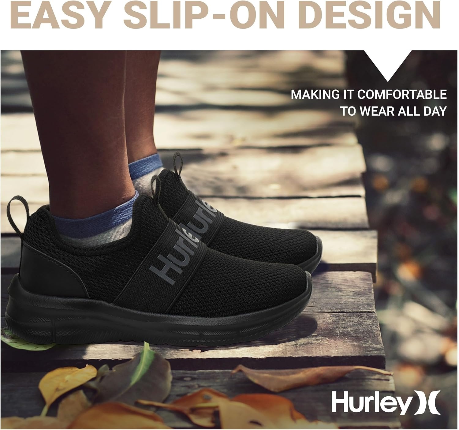 Hurley Kids Camby Lightweight Slip-on Sneakers, Walking, Basketball, Tennis, Running Shoes for Kids, Breathable Slip On Sports Shoes for Boys & Girls, with Padded Insole & Non-Slip Rubber Outsole(Black/Grey)