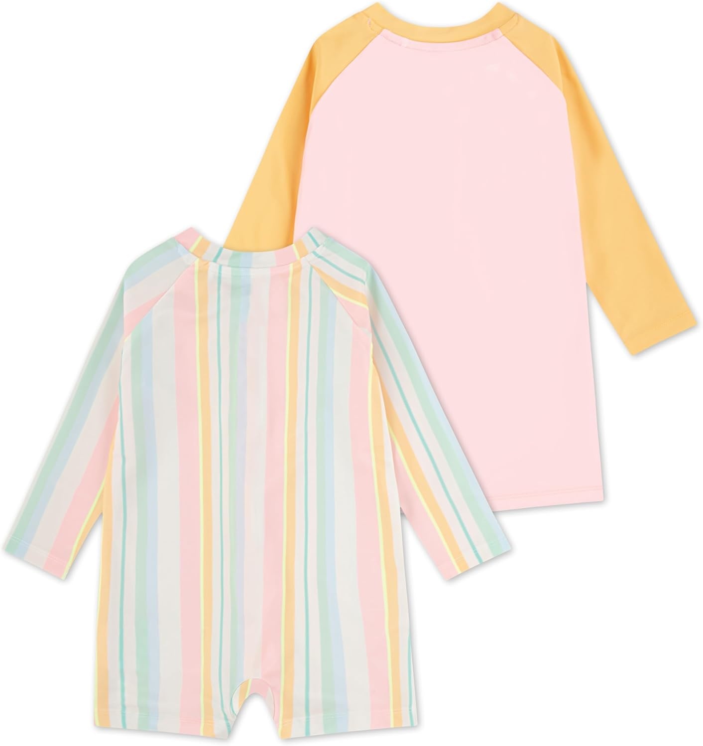 Hurley Baby 2-Pack Long Sleeve Rash Guard Coverall(Pale Ivory Stripe/Pink)