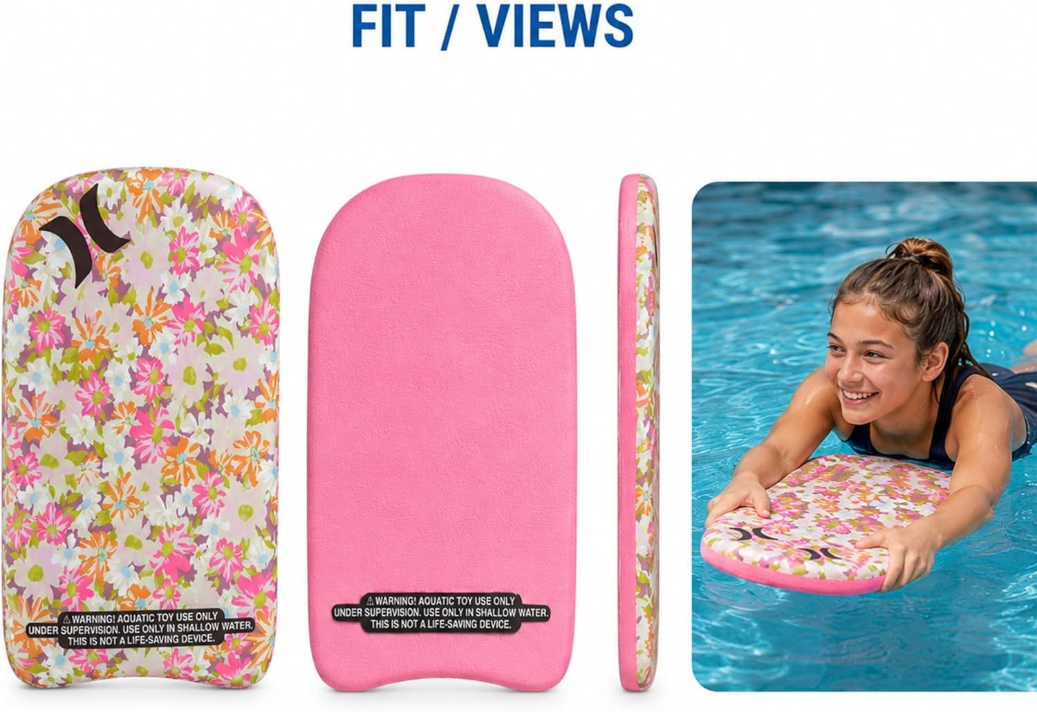 Hurley Kids Kickboard – Swim Training Kickboard for Kids, Swimming Pool Floats and Exercise Equipment for Boys and Girls (18 Inches)(Floral/Pink)