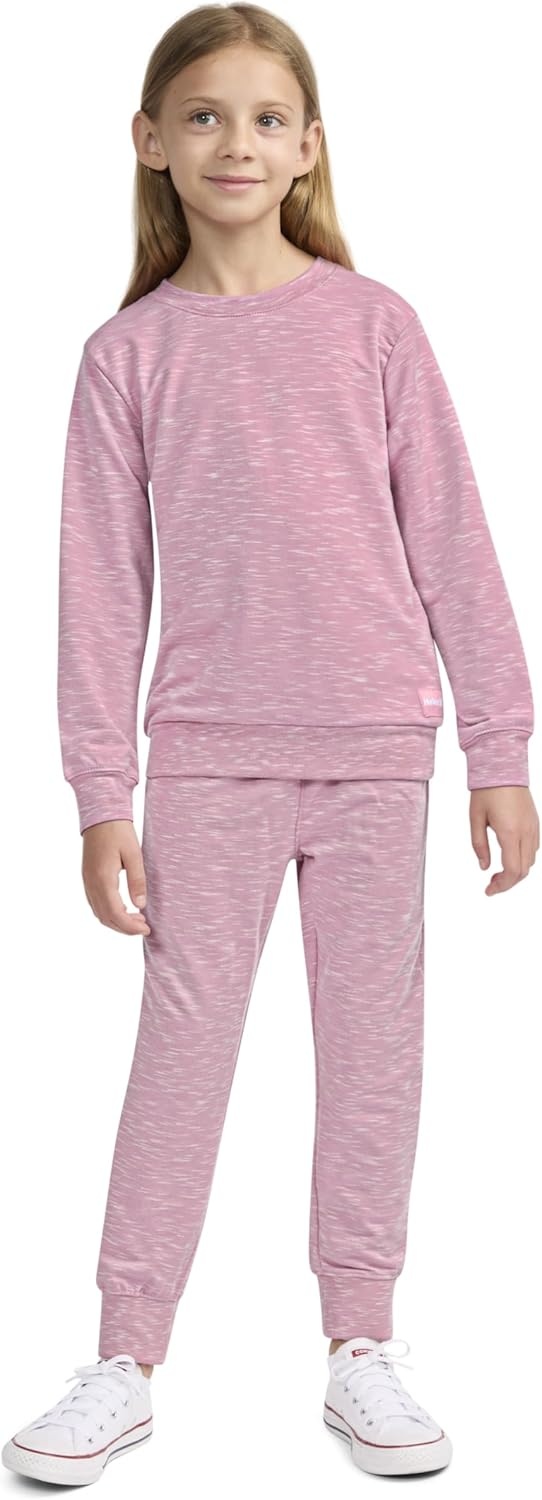 Hurley Baby Soft Basic Cloud Slub Crewneck Sweatshirt and Joggers 2-piece Outfit Set(French Pink)