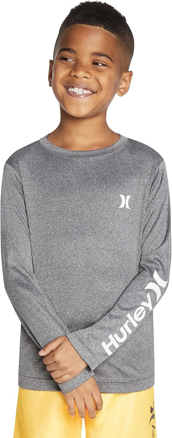 Hurley Boys’ Long Sleeve Graphic T-Shirt(Black Heather)