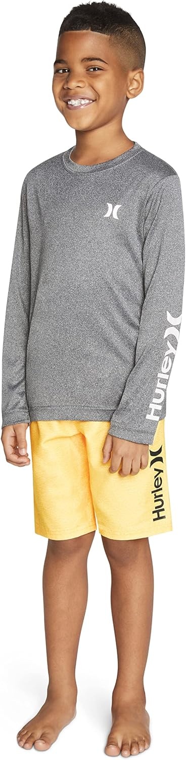 Hurley Boys’ Long Sleeve Graphic T-Shirt(Black Heather)