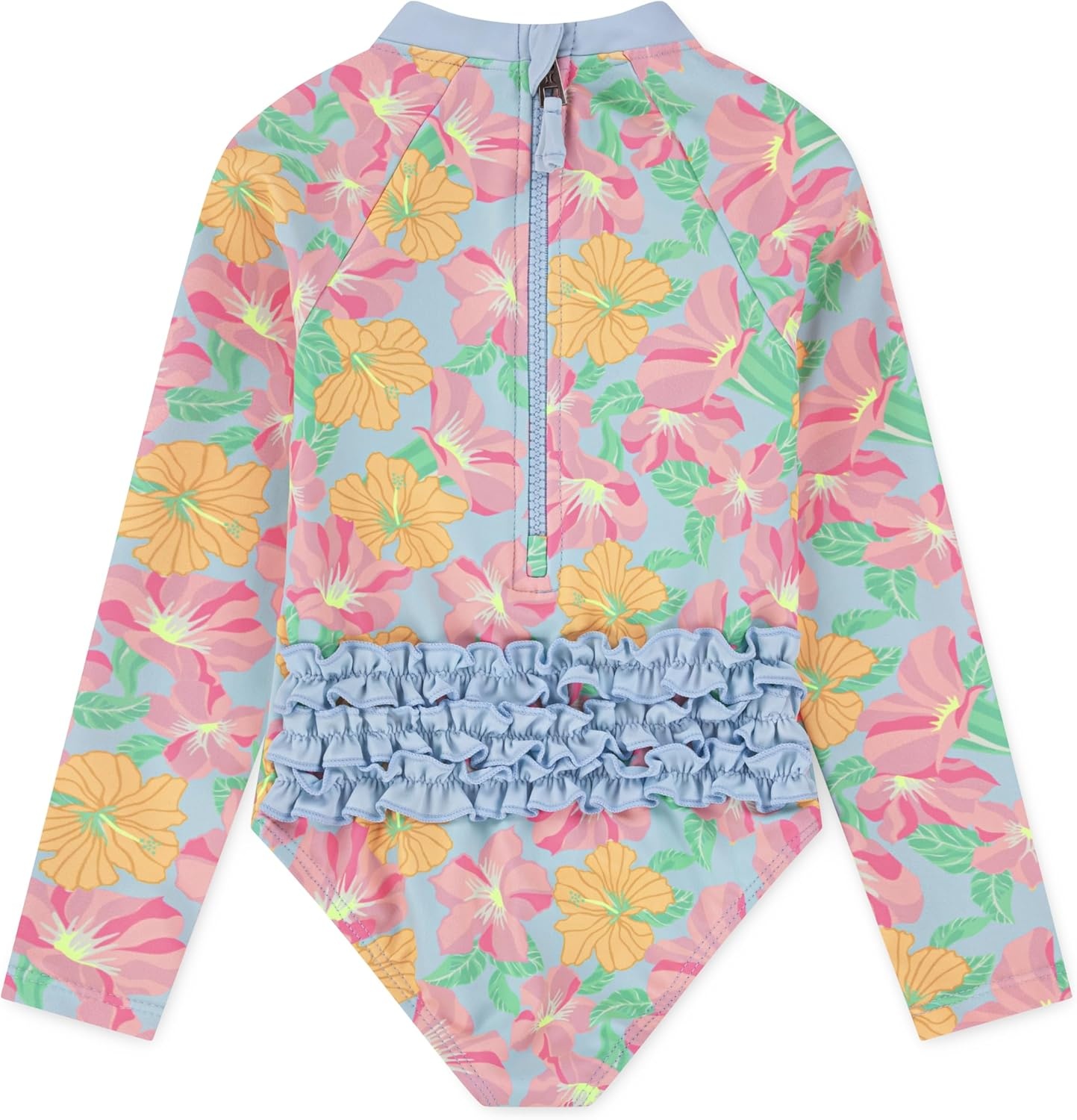Hurley Baby-Girls Long Sleeve One Piece Rash Guard Swimsuit(Blue Ice/Floral)