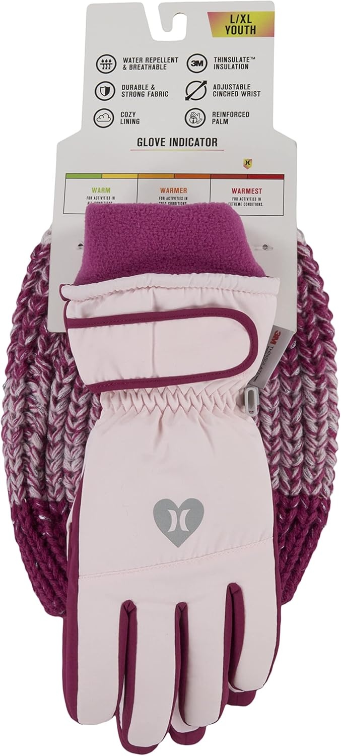 Hurley Kids’ Beanie and Glove Set(Arctic Pink)