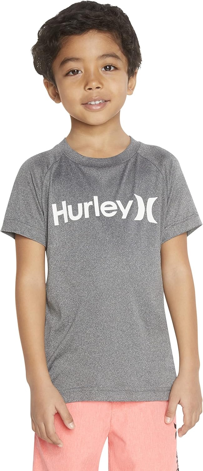 Hurley Boy’s Icon UPF 50+ Rash Guard Swim Shirt(Black Heather)