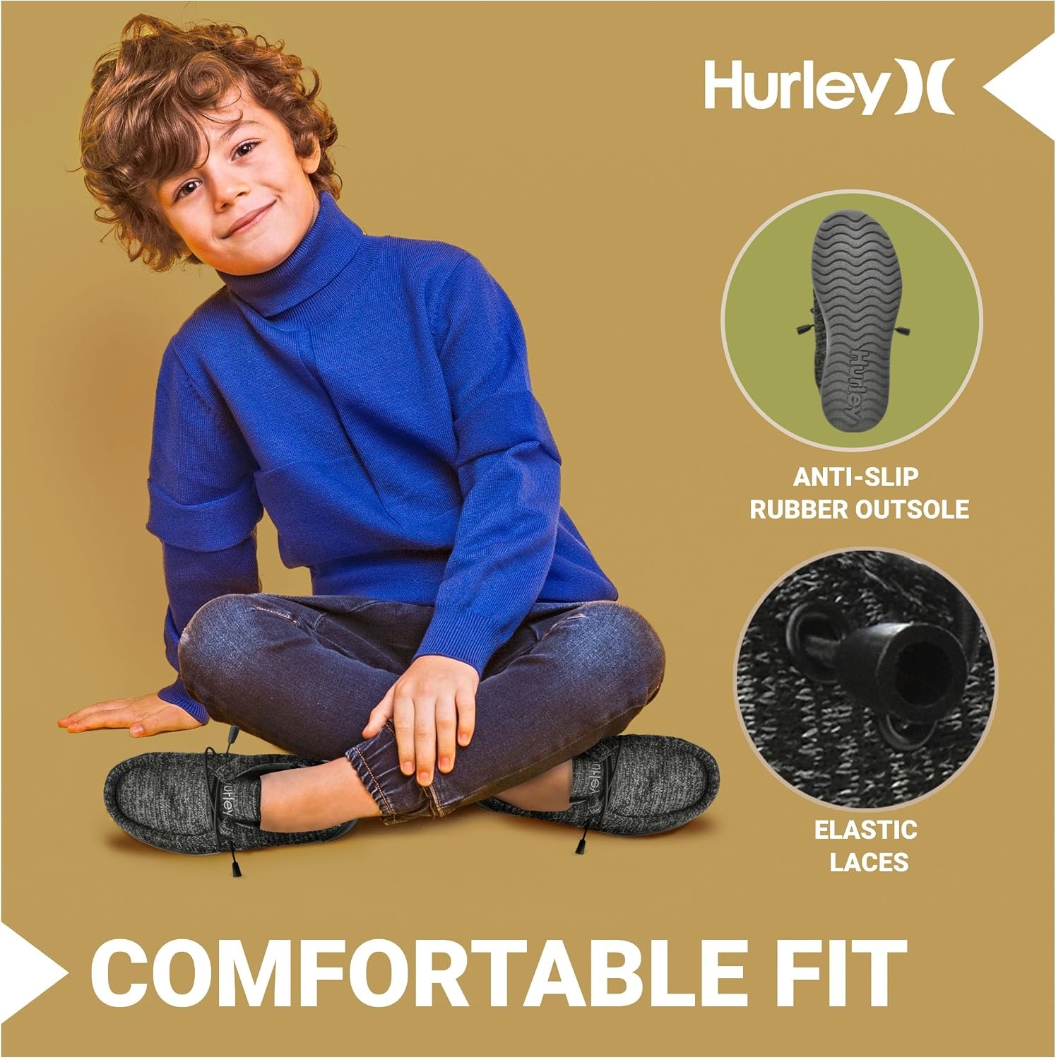 Hurley Kids Elastic Lace Loafers, Canvas Shoes for Boys & Girls – Comfortable, Durable, Stylish – Kid’s Fashion Sneakers, Wide Toe Shoes for Everyday Wear(Charcoal)