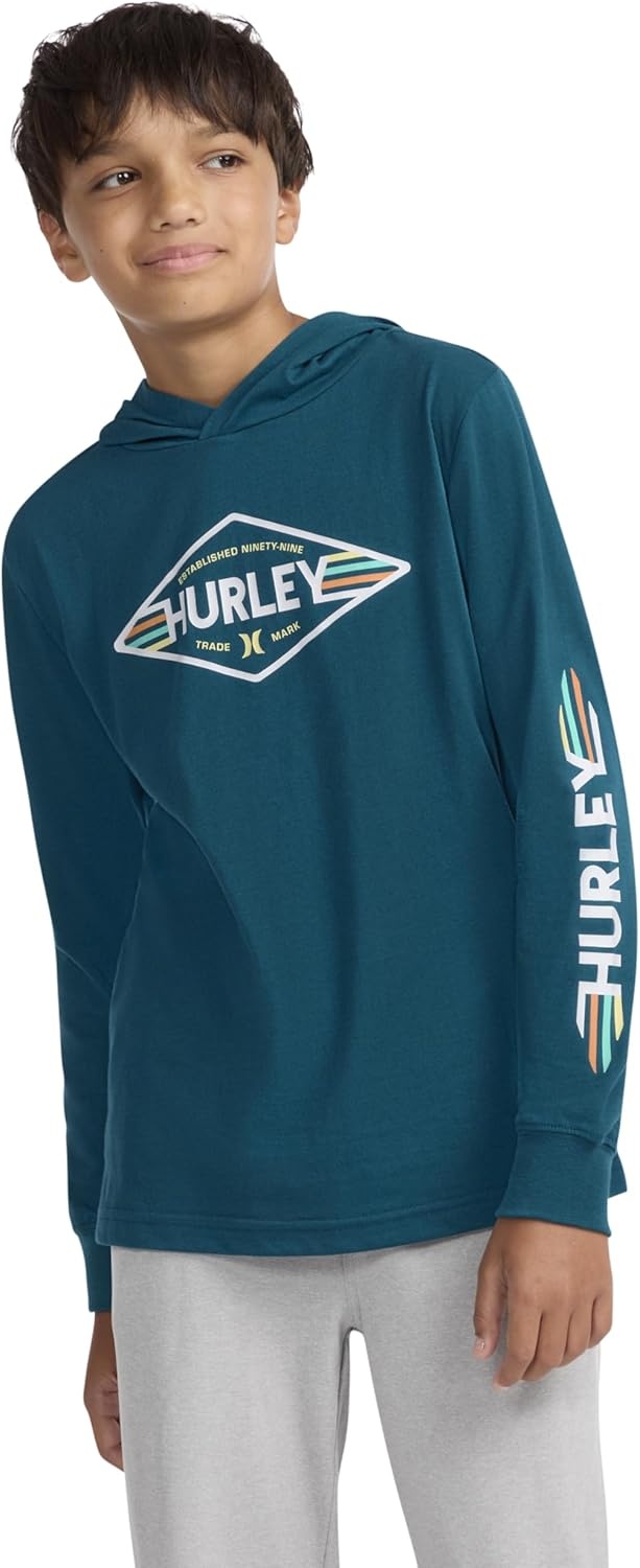 Hurley boys Long Sleeve Hooded Graphic T-shirt(Deepwaters)