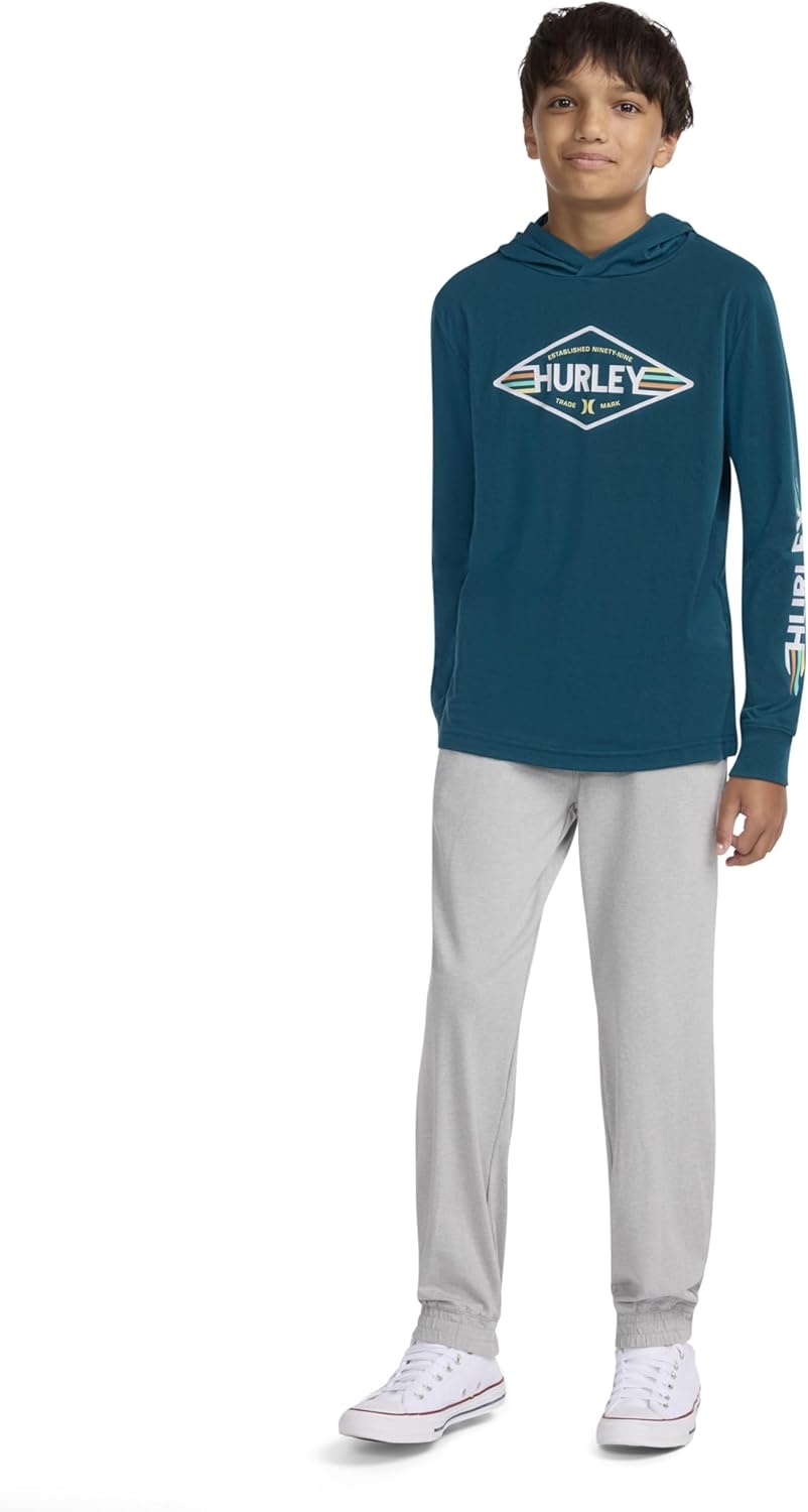 Hurley boys Long Sleeve Hooded Graphic T-shirt(Deepwaters)