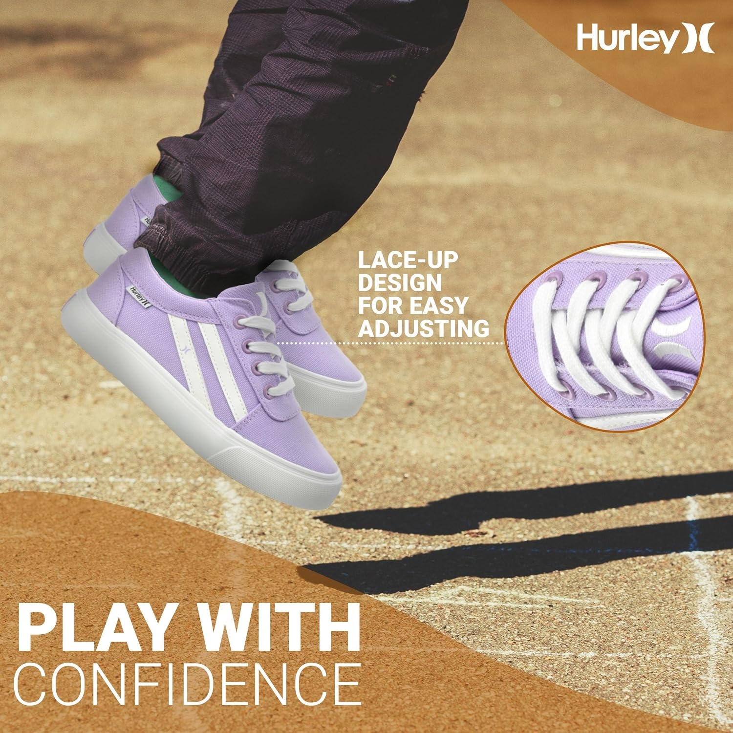 Hurley Boardy Kids Lace Up Canvas Sneakers – Low Cut Skateboarding Shoes for Kids, Sports Shoes for Boys and Girls(Purple/White)