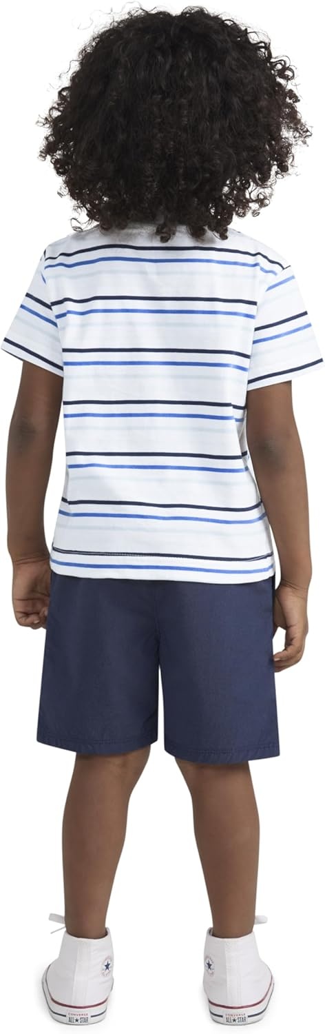 Hurley Baby and Toddler Boys’ Soft Basic Cloud Slub T-Shirt and Shorts 2-Piece Outfit Set(Midnight Blue/Stripe)