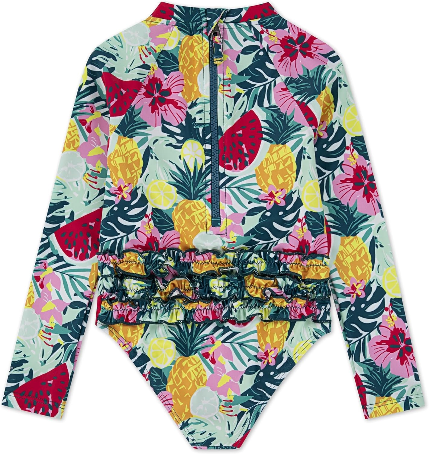 Hurley Baby-Girls Long Sleeve One Piece Rash Guard Swimsuit(Pink/Fruits)