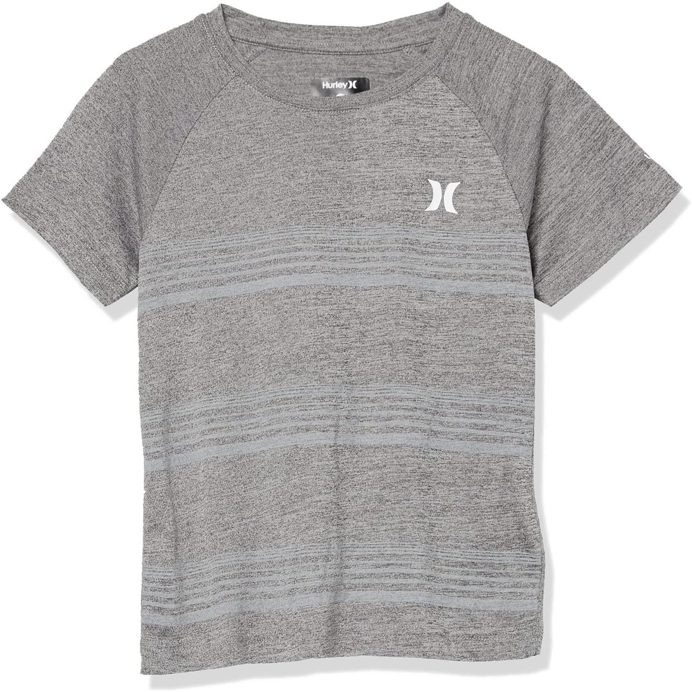 Hurley Boy’s Icon UPF 50+ Rash Guard Swim Shirt(Black/Stripe)