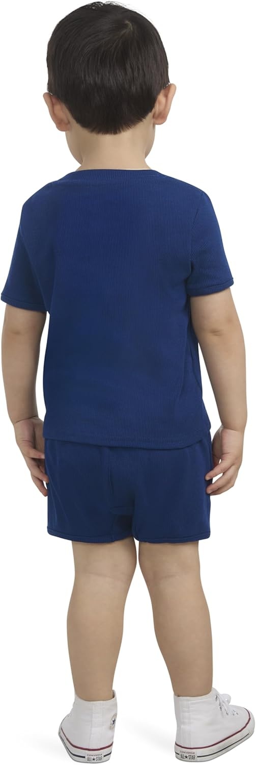 Hurley Baby Boys’ And Toddler Rib Knit T-shirt and Shorts 2-piece Outfit Set(Midnight Blue)