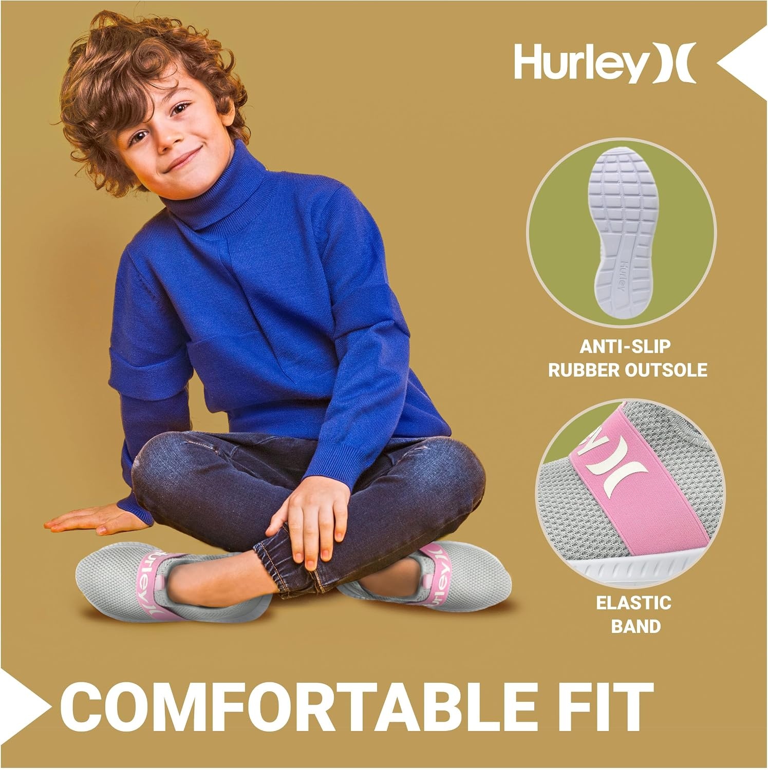 Hurley Kids Camby Lightweight Slip-on Sneakers, Walking, Basketball, Tennis, Running Shoes for Kids, Breathable Slip On Sports Shoes for Boys & Girls, with Padded Insole & Non-Slip Rubber Outsole(Grey/Pink)