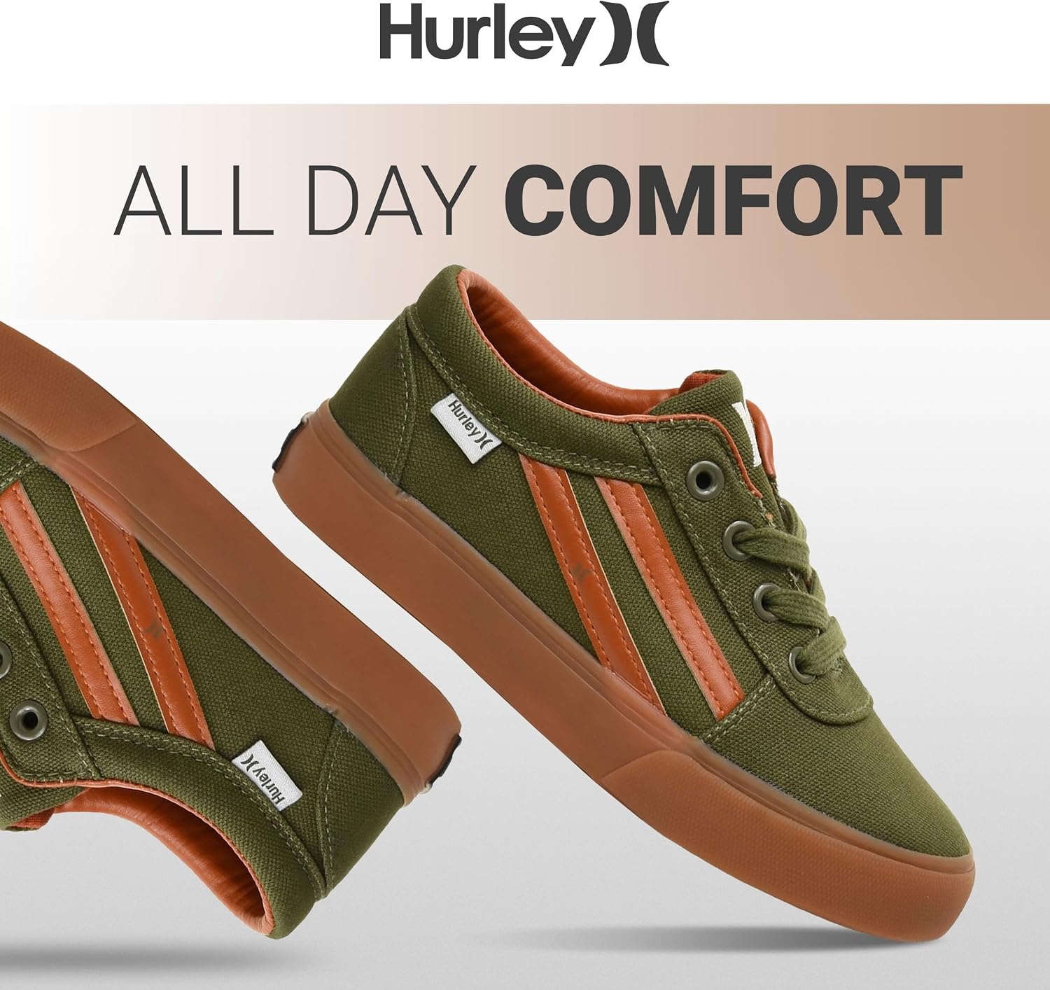 Hurley Boardy Kids Lace Up Canvas Sneakers – Low Cut Skateboarding Shoes for Kids, Sports Shoes for Boys and Girls(Khaki/Tan)