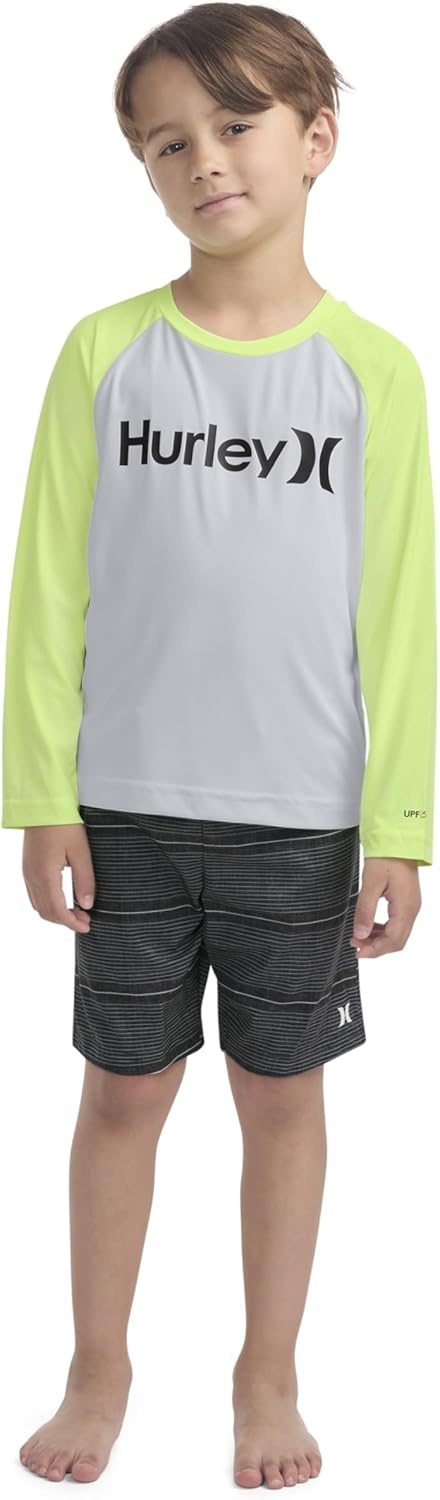 Hurley Boys’ Baby and Toddler Boys’ Swim Suit 2-piece Outfit Set(Black/Yellow)