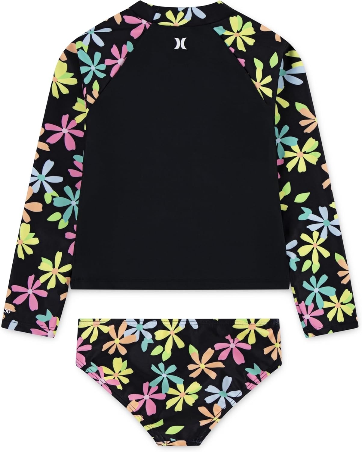 Hurley Girls Two-piece Rashguard Set (Big Kid)(Black/Multi Floral)