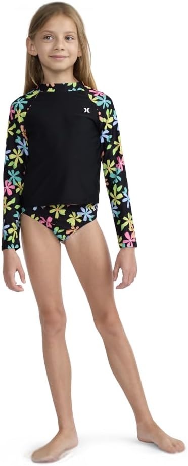 Hurley Girls Two-piece Rashguard Set (Big Kid)(Black/Multi Floral)