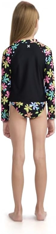 Hurley Girls Two-piece Rashguard Set (Big Kid)(Black/Multi Floral)