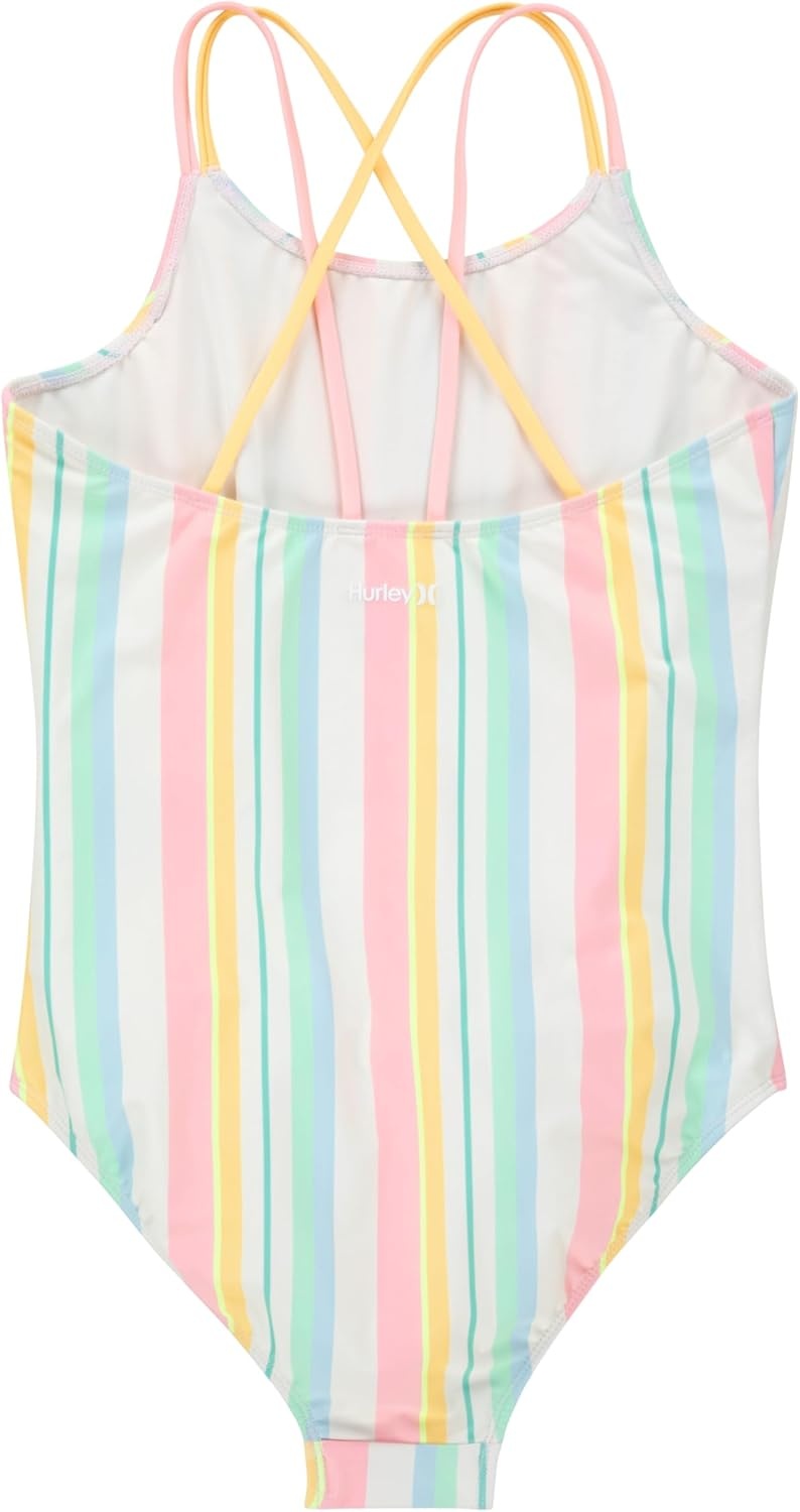 Hurley Girls’ One Piece Swimsuit(Pale Ivory/Multi Stripe)