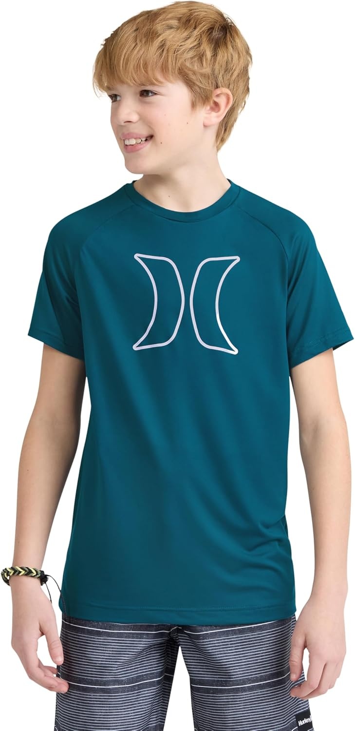 Hurley Boy’s Icon UPF 50+ Rash Guard Swim Shirt(Deepwaters)