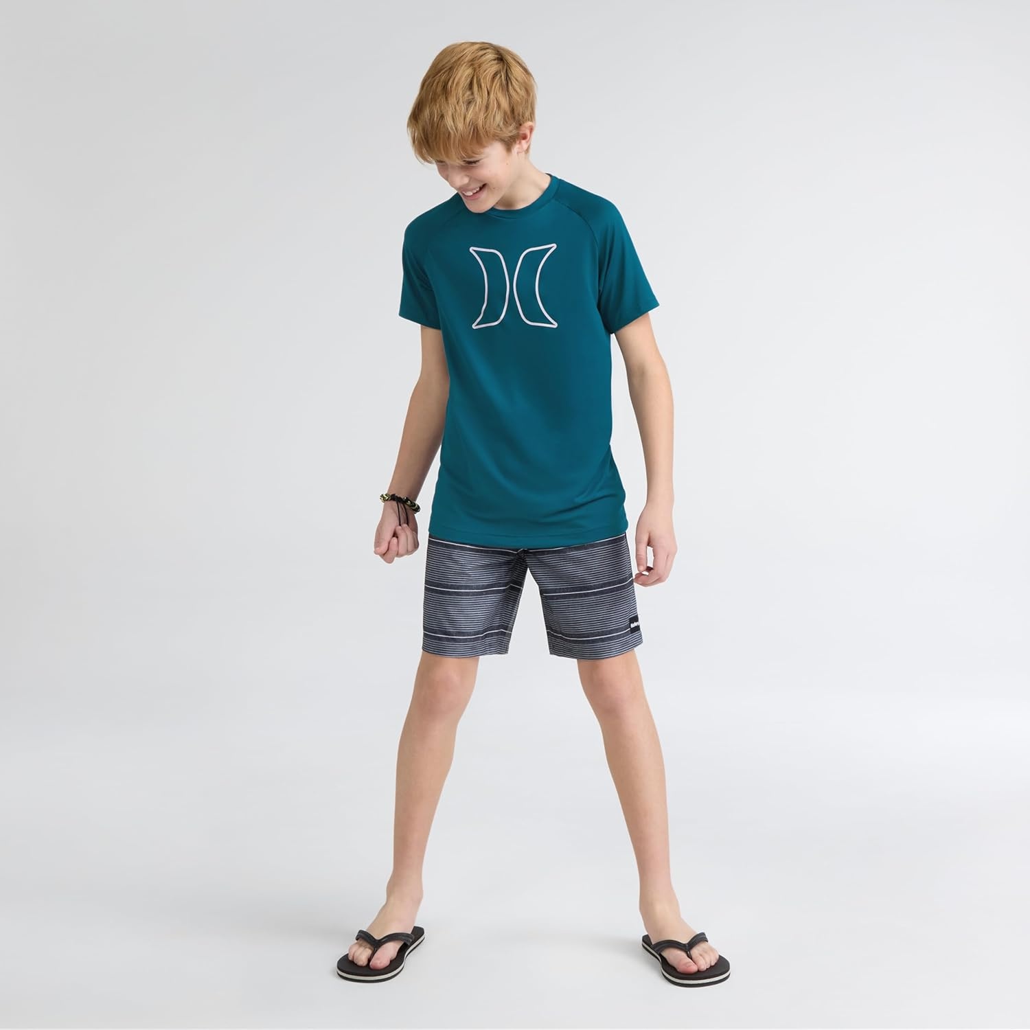 Hurley Boy’s Icon UPF 50+ Rash Guard Swim Shirt(Deepwaters)