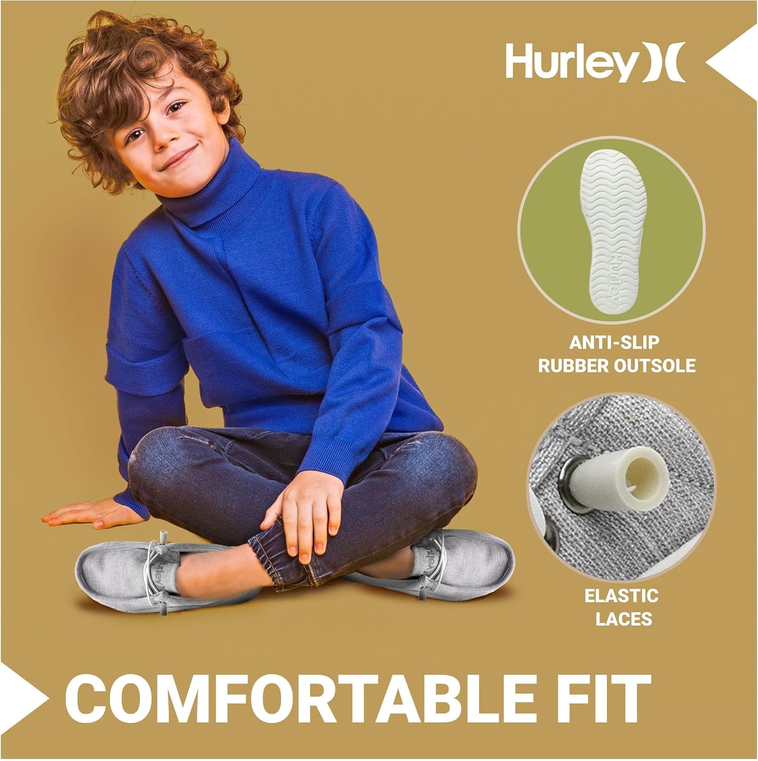 Hurley Kids Elastic Lace Loafers, Canvas Shoes for Boys & Girls – Comfortable, Durable, Stylish – Kid’s Fashion Sneakers, Wide Toe Shoes for Everyday Wear(Grey)