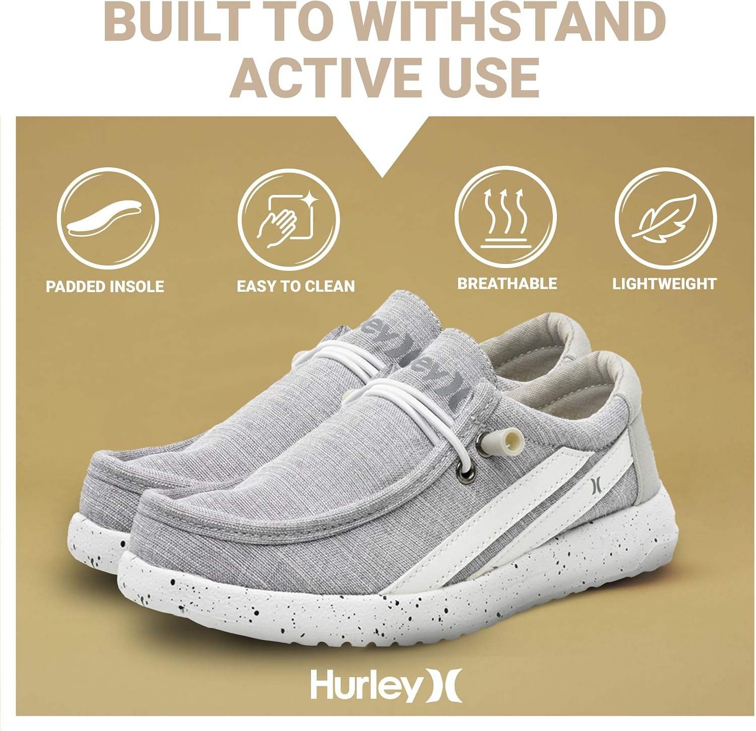 Hurley Kids Elastic Lace Loafers, Canvas Shoes for Boys & Girls – Comfortable, Durable, Stylish – Kid’s Fashion Sneakers, Wide Toe Shoes for Everyday Wear(Grey)