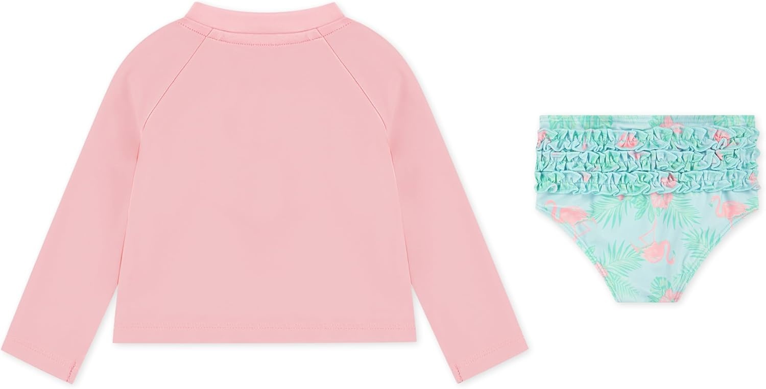 Hurley Baby and Toddler Girls’ Long Sleeve Rash Guard Swim Suit 2-Piece Outfit Set(Pink Flamingo)