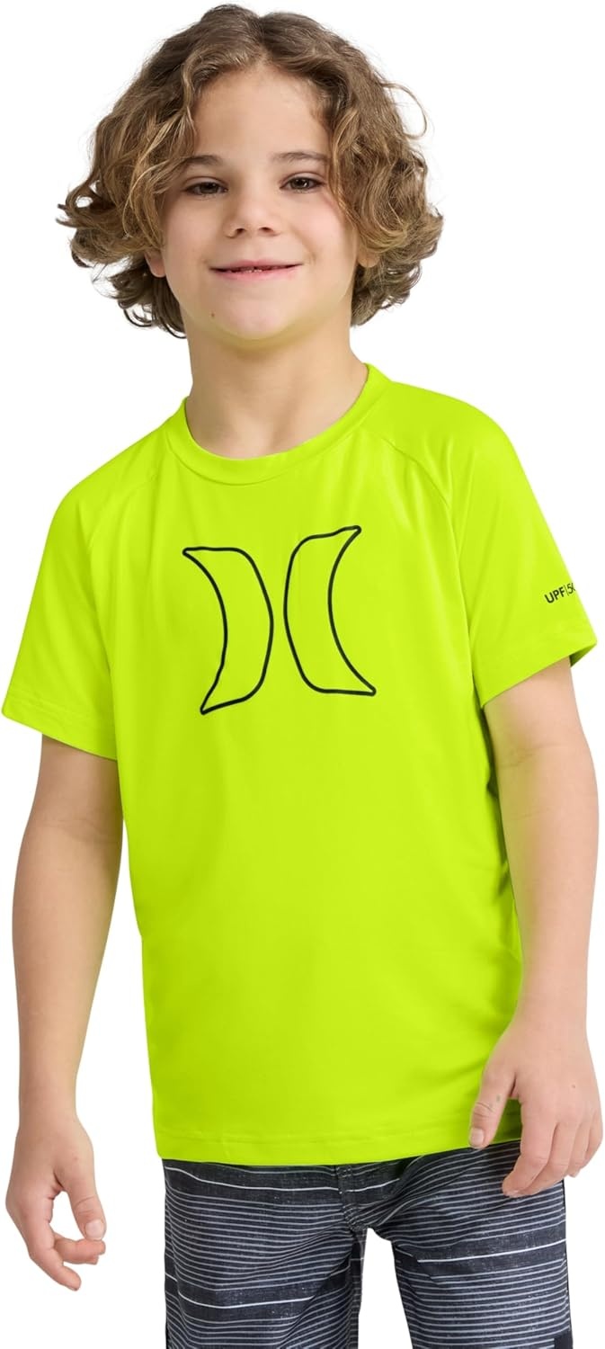 Hurley Boy’s Icon UPF 50+ Rash Guard Swim Shirt(Volt)