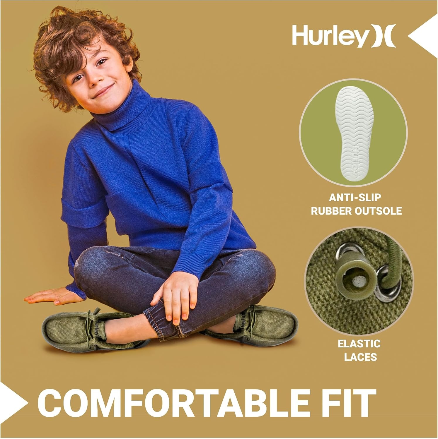Hurley Kids Elastic Lace Loafers, Canvas Shoes for Boys & Girls – Comfortable, Durable, Stylish – Kid’s Fashion Sneakers, Wide Toe Shoes for Everyday Wear(Camo)