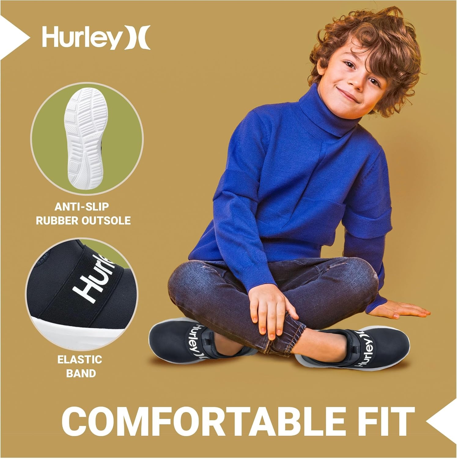 Hurley Kids Camby Lightweight Slip-on Sneakers, Walking, Basketball, Tennis, Running Shoes for Kids, Breathable Slip On Sports Shoes for Boys & Girls, with Padded Insole & Non-Slip Rubber Outsole(Navy)