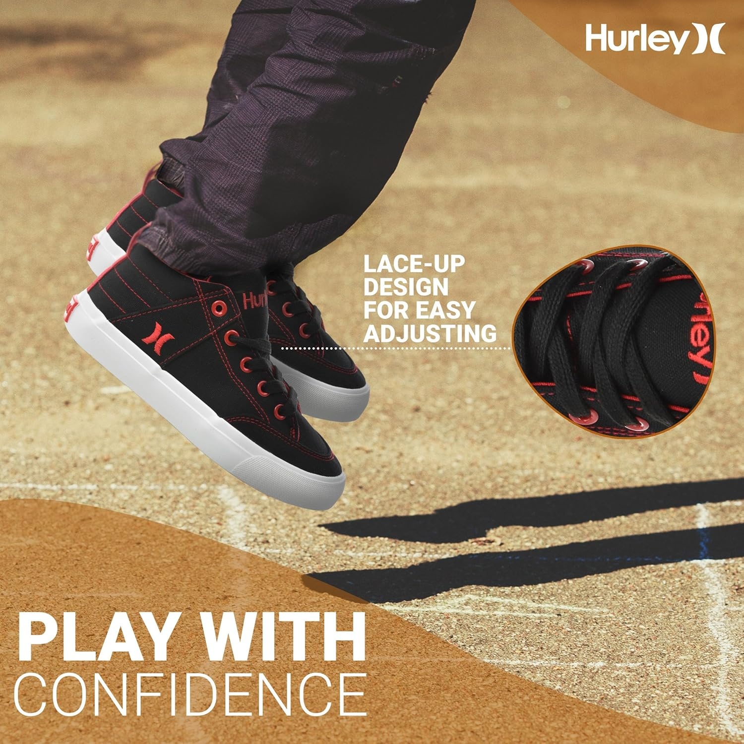 Hurley Roddy Kids High Top Skateboard Sneakers, Sports Shoes for Boys and Girls(Black/Red)