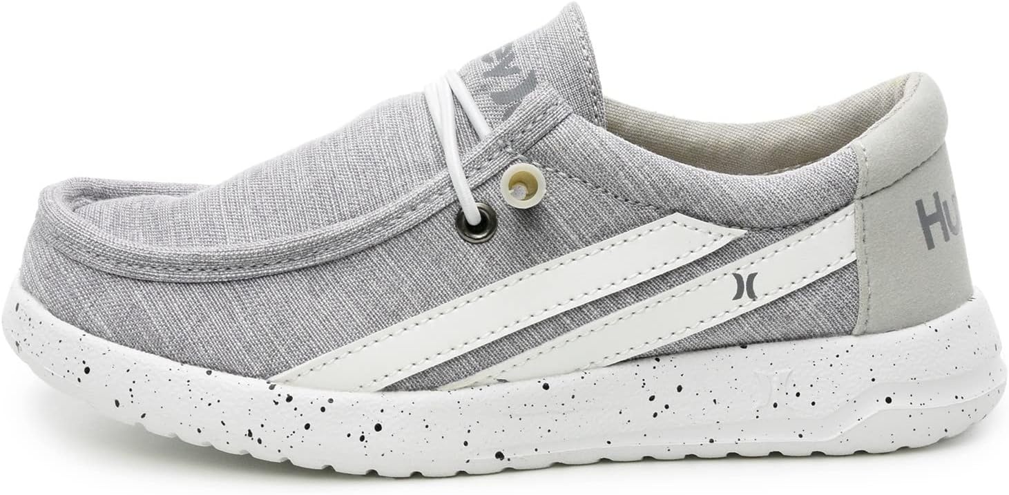 Hurley Kids Elastic Lace Loafers, Canvas Shoes for Boys & Girls – Comfortable, Durable, Stylish – Kid’s Fashion Sneakers, Wide Toe Shoes for Everyday Wear(Grey Multi/Strips)