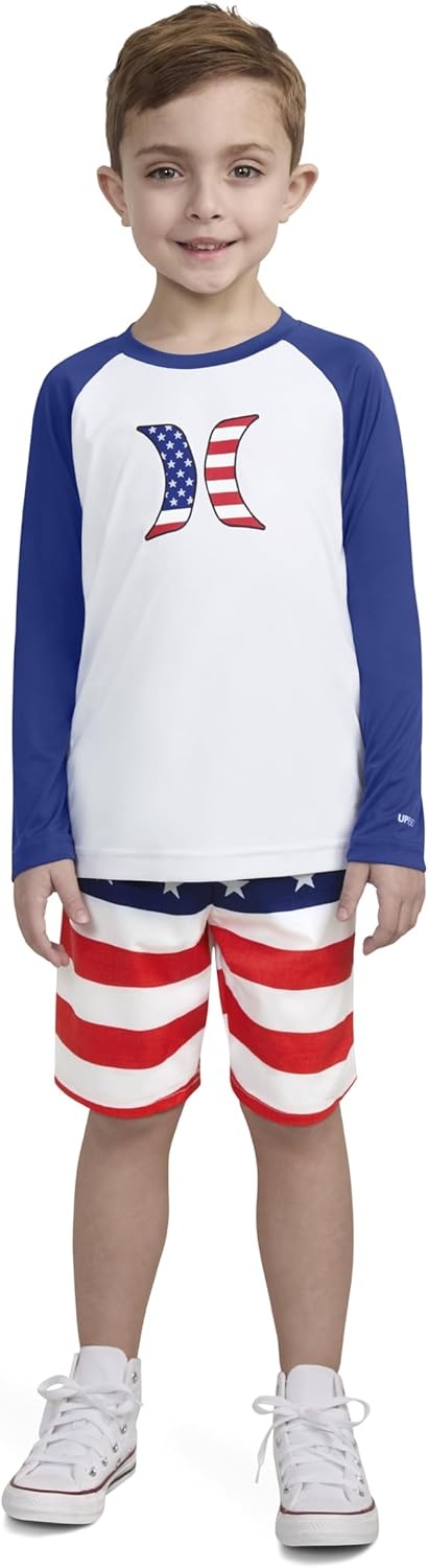 Hurley Boys’ Baby and Toddler Boys’ Swim Suit 2-piece Outfit Set(Americana)