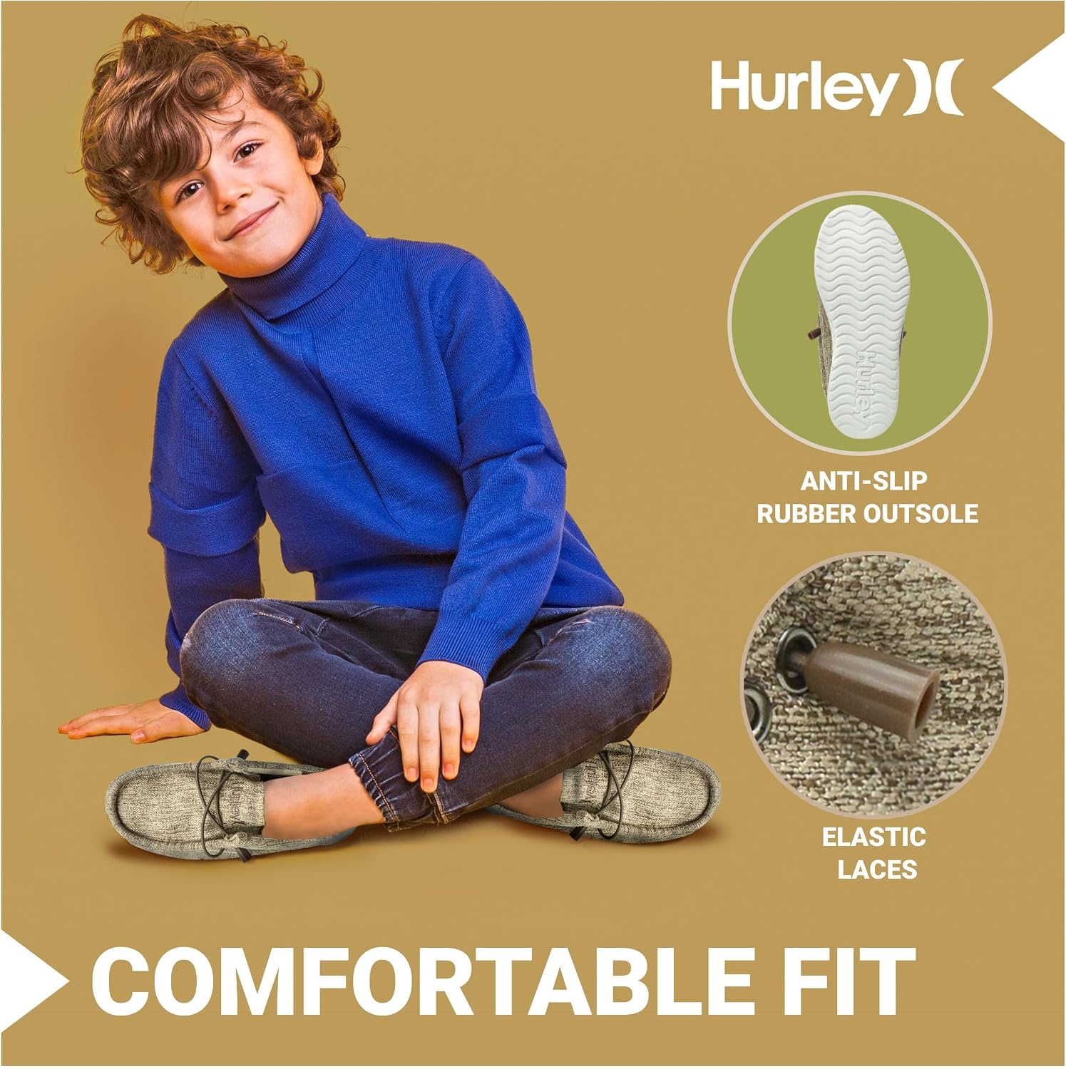 Hurley Kids Elastic Lace Loafers, Canvas Shoes for Boys & Girls – Comfortable, Durable, Stylish – Kid’s Fashion Sneakers, Wide Toe Shoes for Everyday Wear(Taupe Multi)