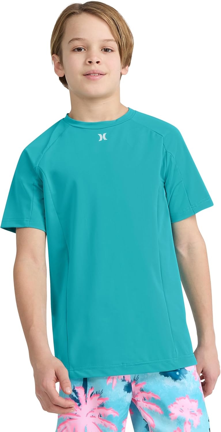 Hurley Boys UPF 50+ Rash Guard Swim Shirt(Barracuda Blue)