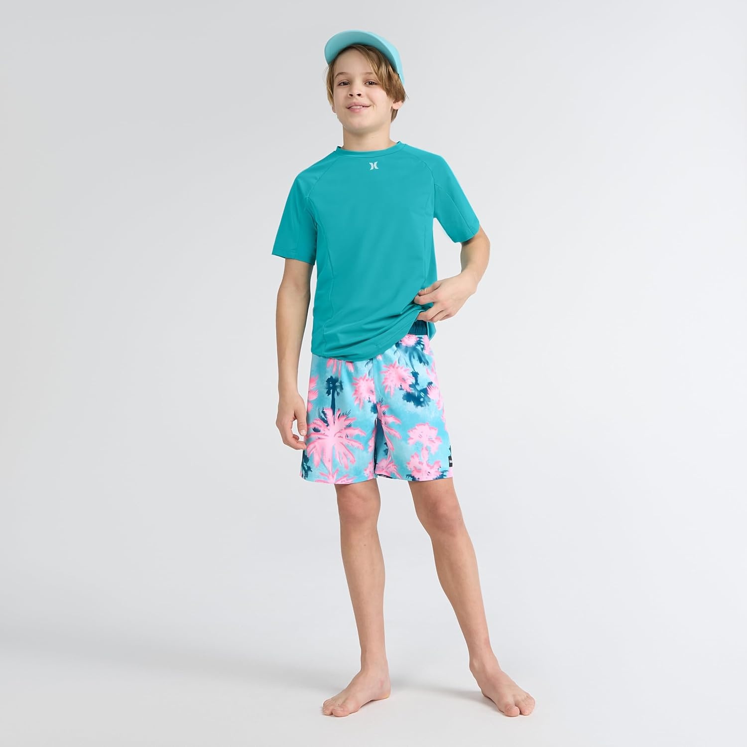 Hurley Boys UPF 50+ Rash Guard Swim Shirt(Barracuda Blue)