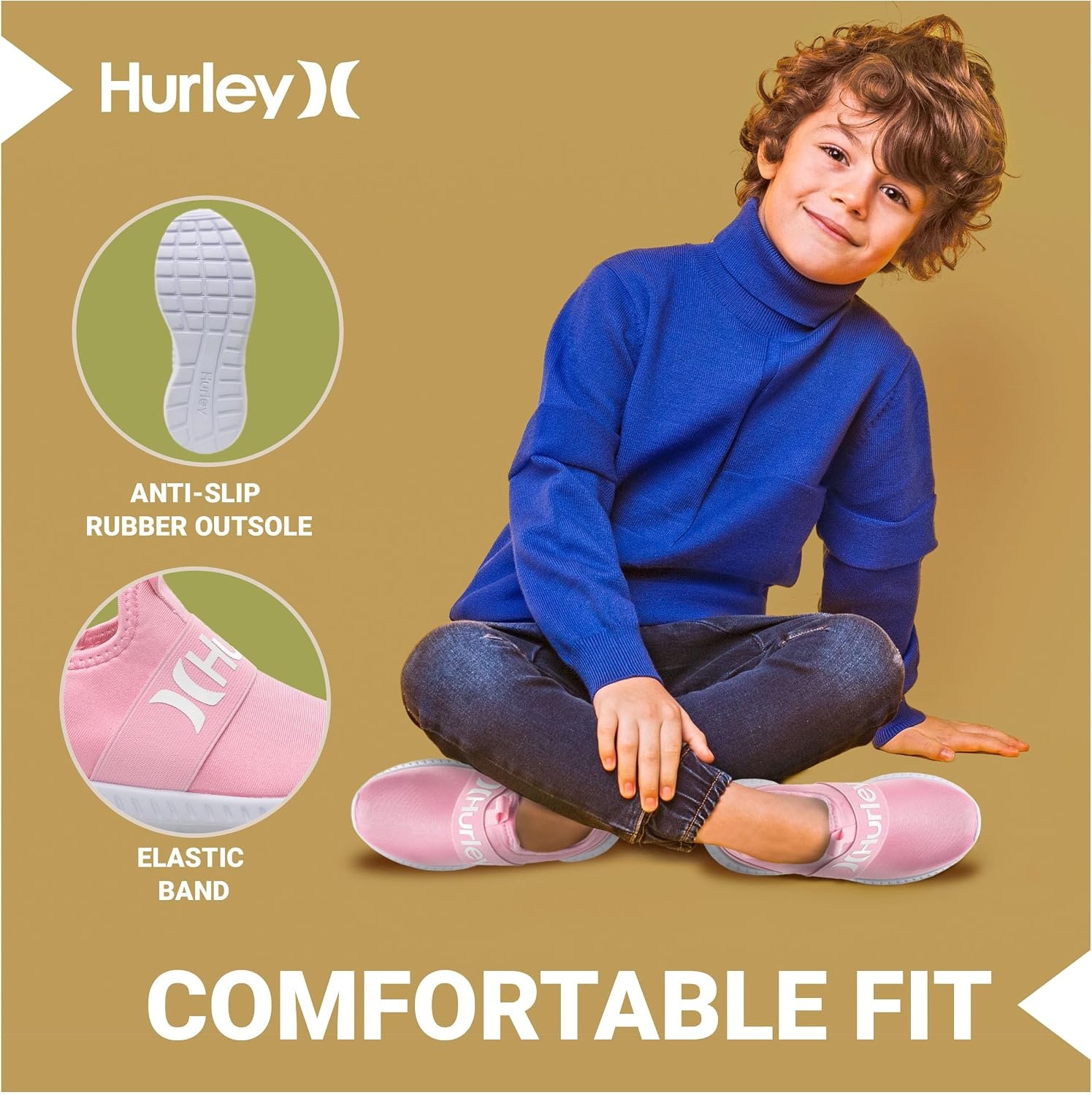 Hurley Kids Camby Lightweight Slip-on Sneakers, Walking, Basketball, Tennis, Running Shoes for Kids, Breathable Slip On Sports Shoes for Boys & Girls, with Padded Insole & Non-Slip Rubber Outsole(Pink)