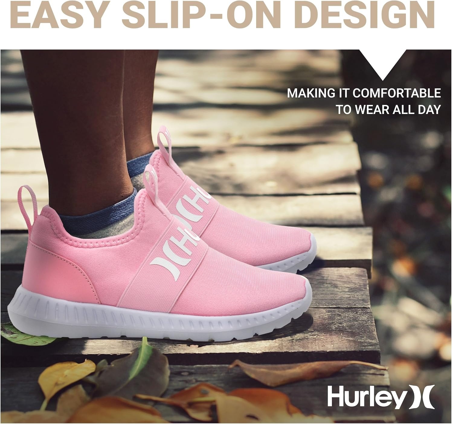 Hurley Kids Camby Lightweight Slip-on Sneakers, Walking, Basketball, Tennis, Running Shoes for Kids, Breathable Slip On Sports Shoes for Boys & Girls, with Padded Insole & Non-Slip Rubber Outsole(Pink)