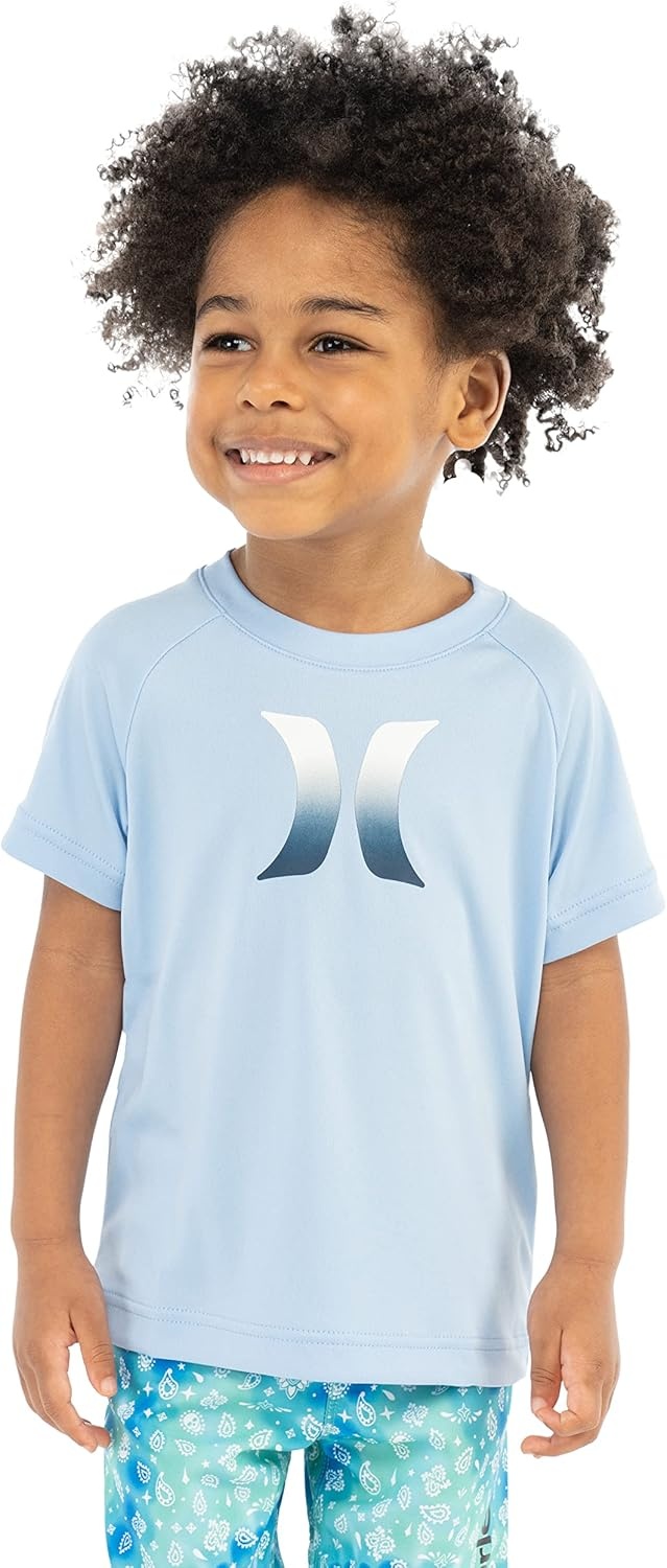 Hurley Boy’s Icon UPF 50+ Rash Guard Swim Shirt(Psychic Blue/Icon)