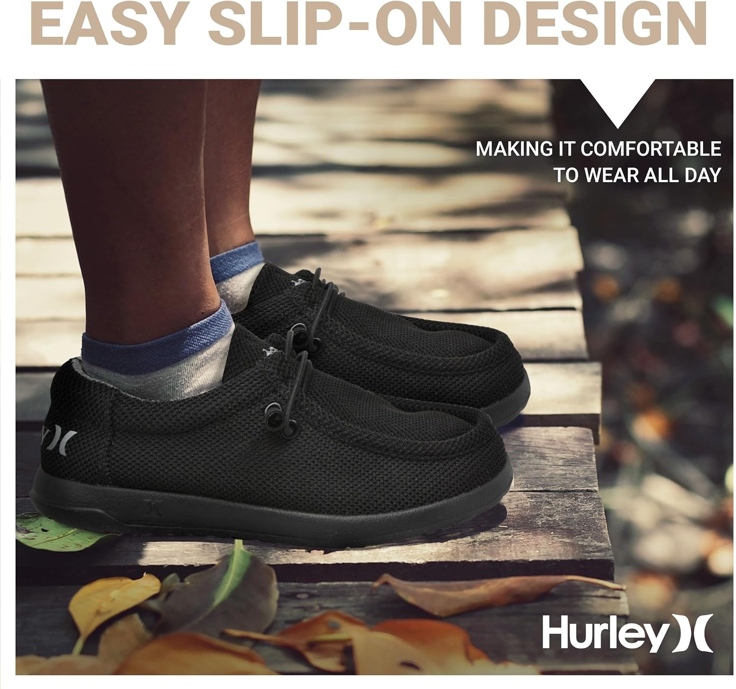 Hurley Kids Elastic Lace Loafers, Canvas Shoes for Boys & Girls – Comfortable, Durable, Stylish – Kid’s Fashion Sneakers, Wide Toe Shoes for Everyday Wear(Black)