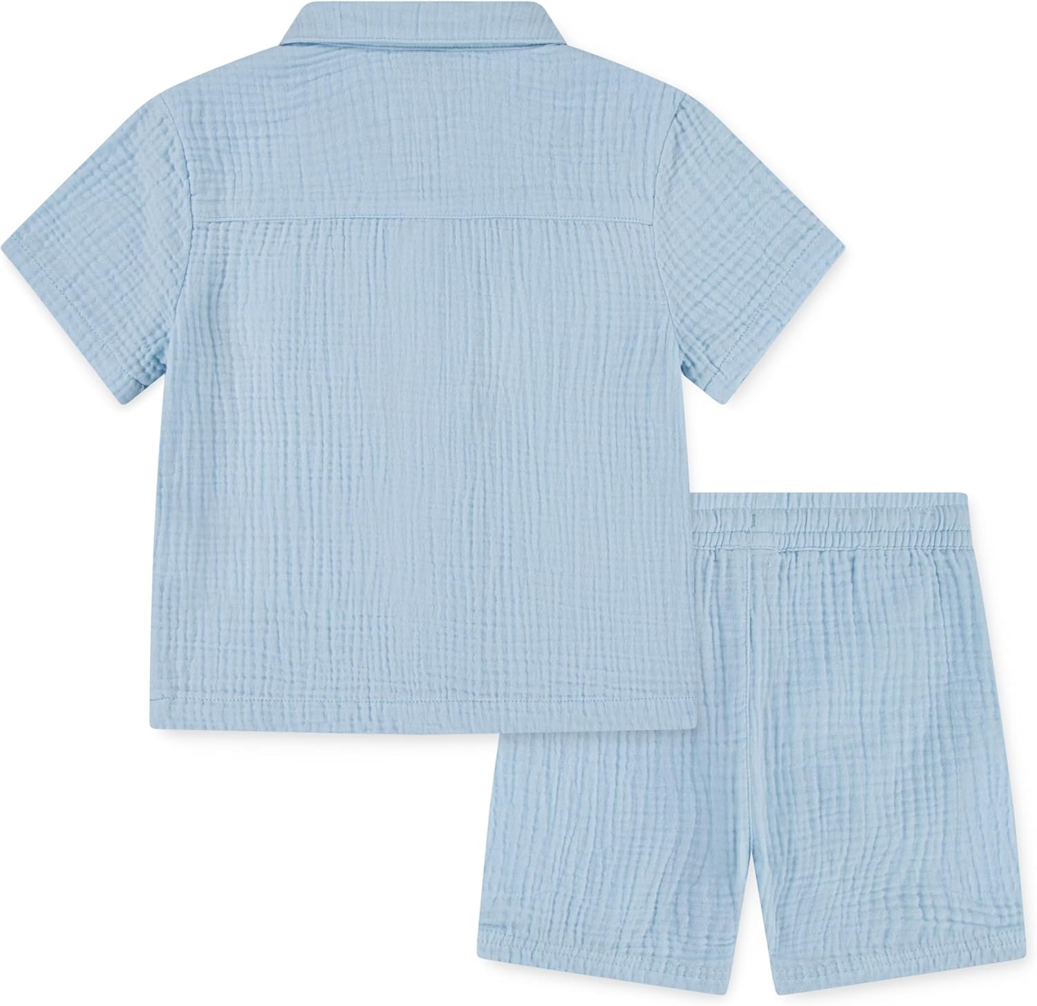 Hurley Baby and Toddler Boys’ Short Sleeve Button Up Shirt and Shorts 2-Piece Outfit Set(Blue Ice)