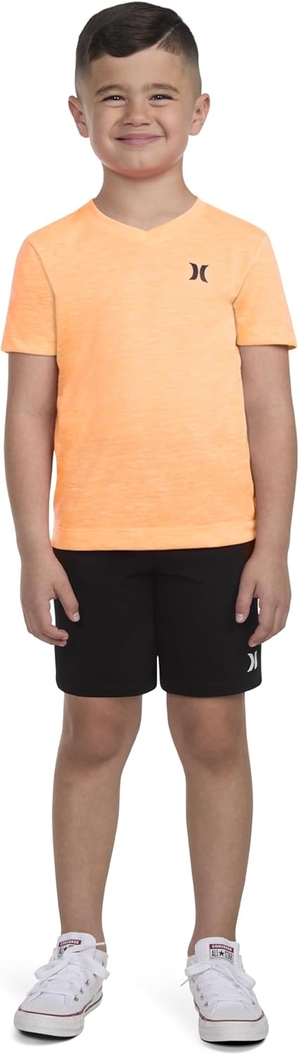 Hurley Baby and Toddler Boys’ Soft Basic Cloud Slub T-Shirt and Shorts 2-Piece Outfit Set(Bright Mango)