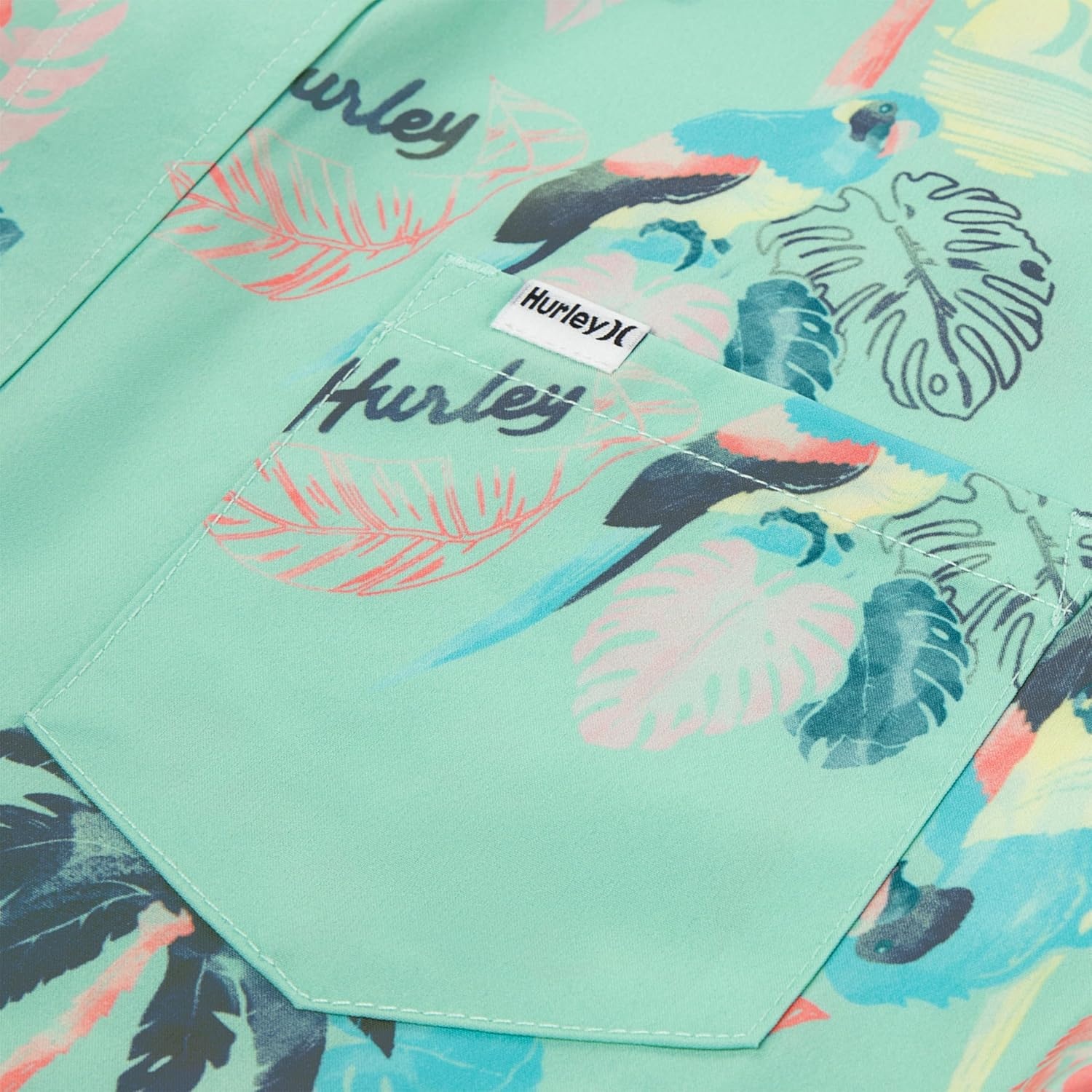 Hurley Boys’ Boys’ Woven Button Down Shirt(Jelly Mint Parrot)