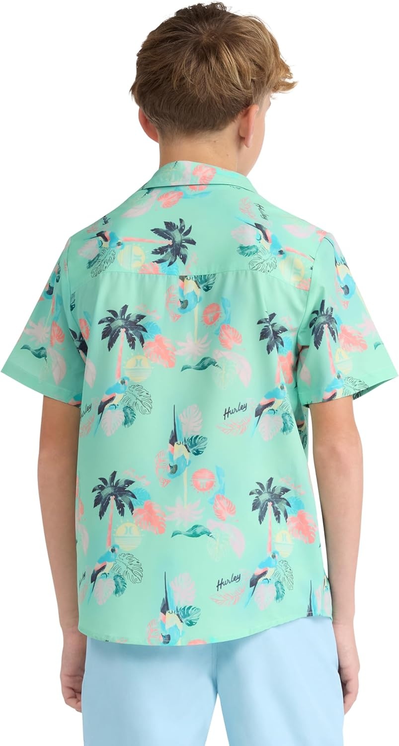 Hurley Boys’ Boys’ Woven Button Down Shirt(Jelly Mint Parrot)