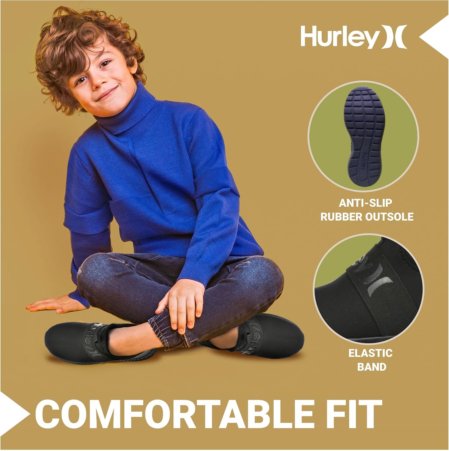 Hurley Kids Camby Lightweight Slip-on Sneakers, Walking, Basketball, Tennis, Running Shoes for Kids, Breathable Slip On Sports Shoes for Boys & Girls, with Padded Insole & Non-Slip Rubber Outsole(Black/Black)