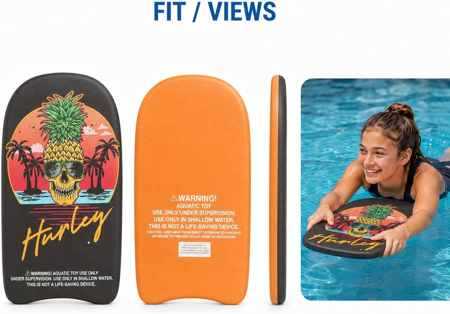Hurley Kids Kickboard – Swim Training Kickboard for Kids, Swimming Pool Floats and Exercise Equipment for Boys and Girls (18 Inches)(Skull Pineapple)