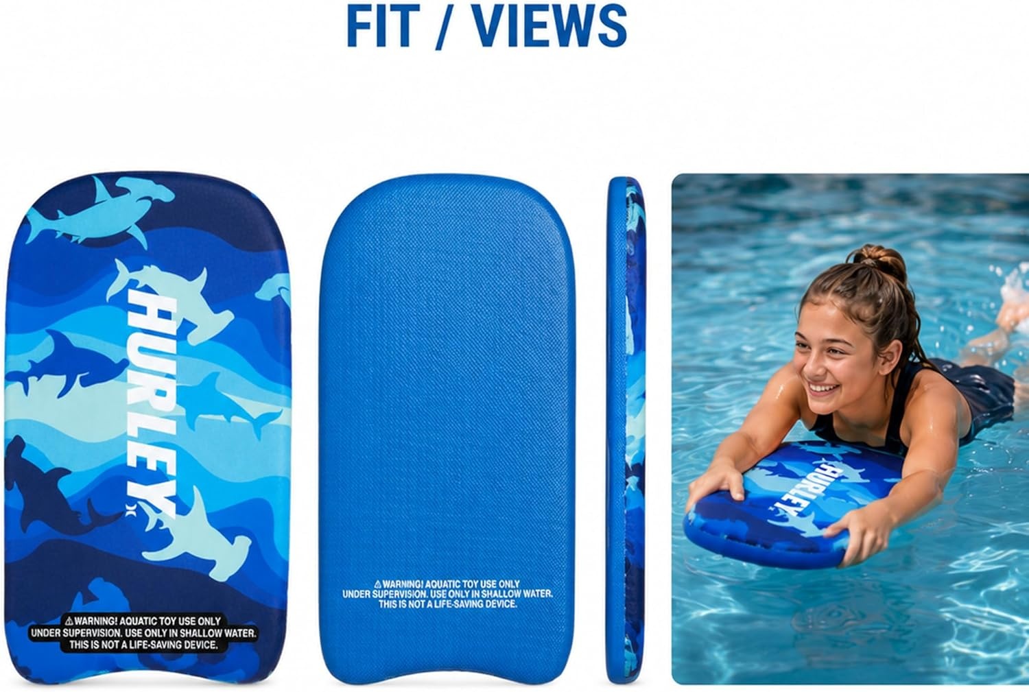 Hurley Kids Kickboard – Swim Training Kickboard for Kids, Swimming Pool Floats and Exercise Equipment for Boys and Girls (18 Inches)(Aqua/Blue Shark)