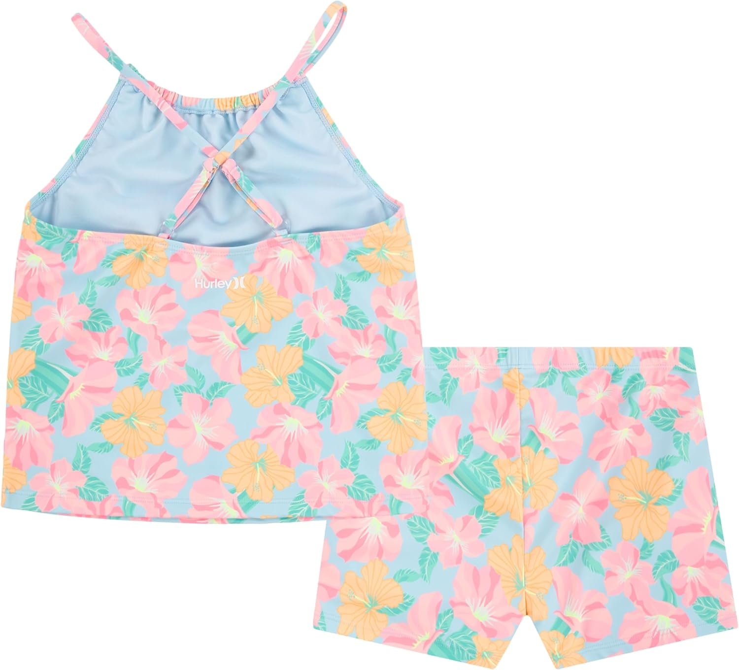 Hurley Girls’ Boyshort Tankini 2-piece Swimsuit(Blue Ice/Boyshort)